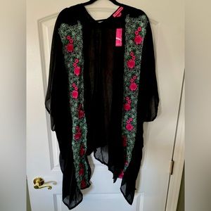 NWT Betsey Johnson Long Sheer Floral Swim Cover Up Kimono